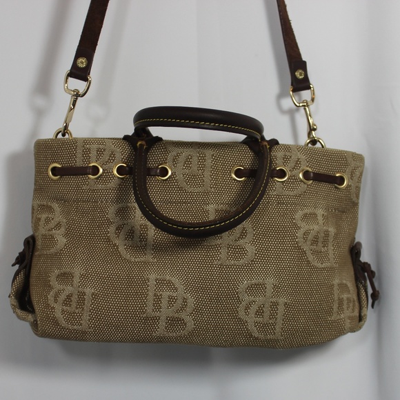 Vintage Dooney & Bourke purse brown with leather accents DB Monogram Canvas Bag - Picture 4 of 8